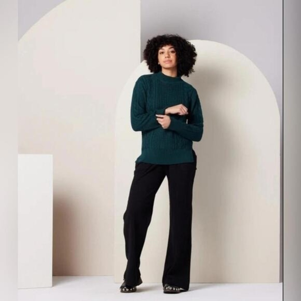 NWT Known Supply 100% Organic Cotton Hi-Low Cable Knit Dallas Sweater Peacock‎ L